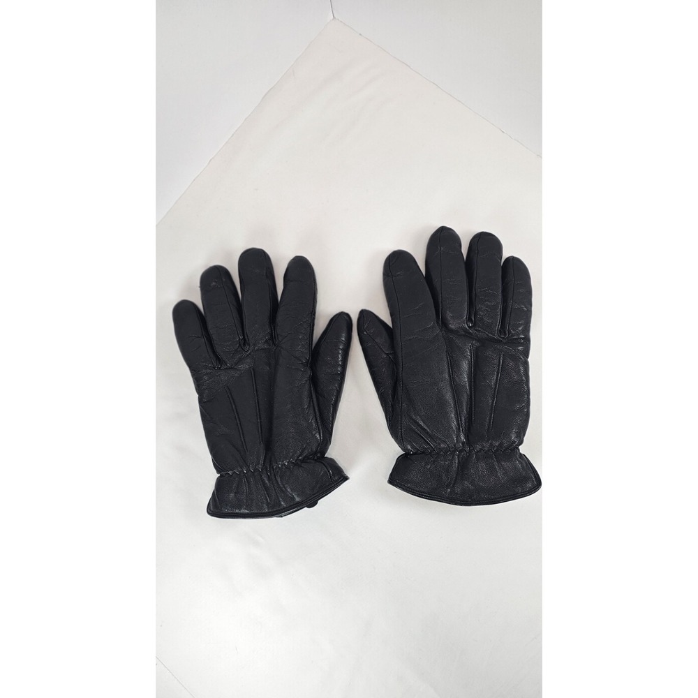 Isotoner Black Genuine Leather Gloves Shearling Lined Winter Very Warm Size XL